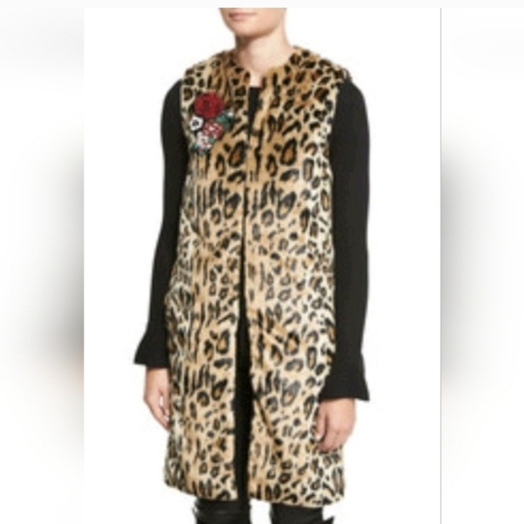 Alice + Olivia Jade Faux Fur Leopard Vest size XS - Picture 6 of 16